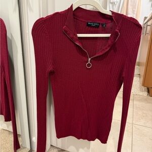 ASOS Burgundy Ribbed Long Sleeve Top